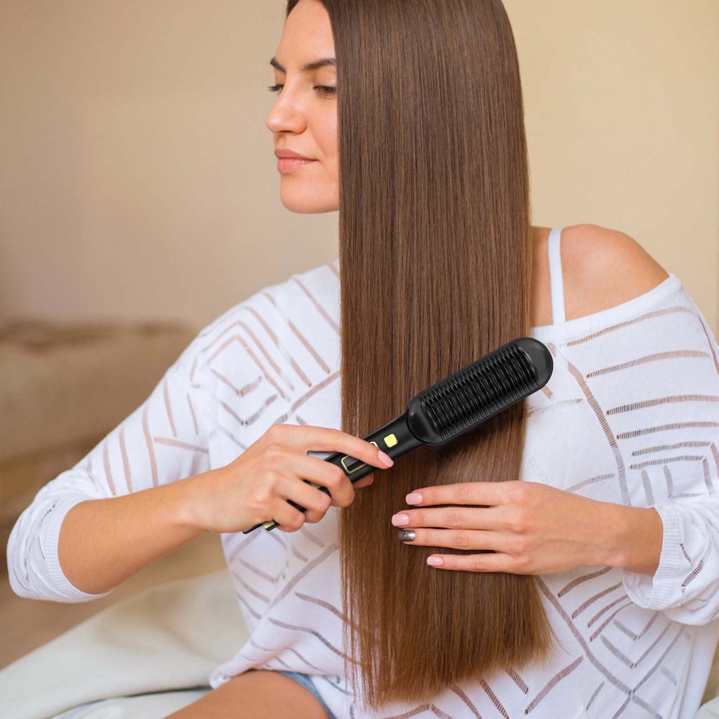 Hair Straightener Comb 2 in 1  – Quick Heat-Up Smoothing Brush.